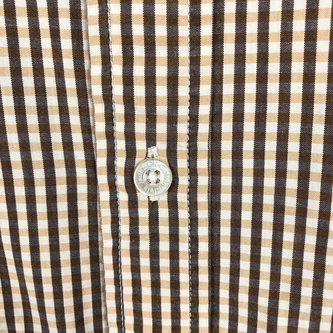 90'S Calvin Klein Jeans Short-Sleeve Cotton Check Shirt, Boxy Shirt, Men's Size XL (Equivalent), Vintage cotton brown type Vintage Second Hand