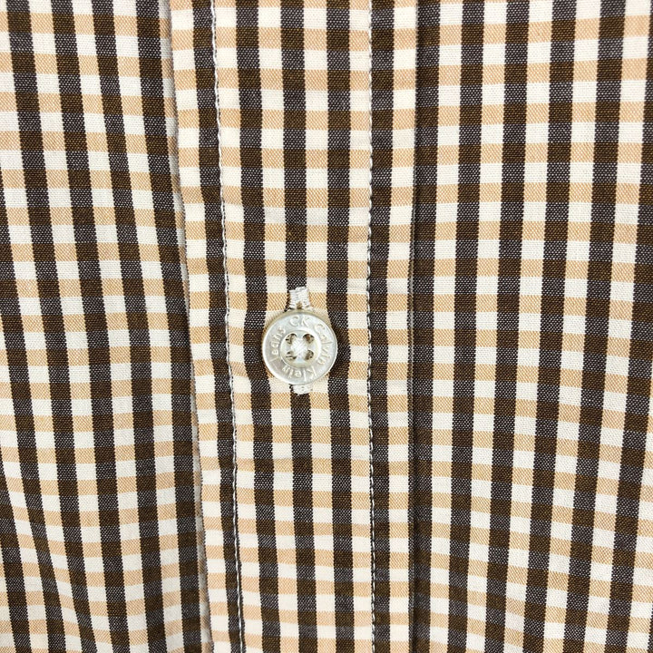 90'S Calvin Klein Jeans Short-Sleeve Cotton Check Shirt, Boxy Shirt, Men's Size XL (Equivalent), Vintage cotton brown type Vintage Second Hand