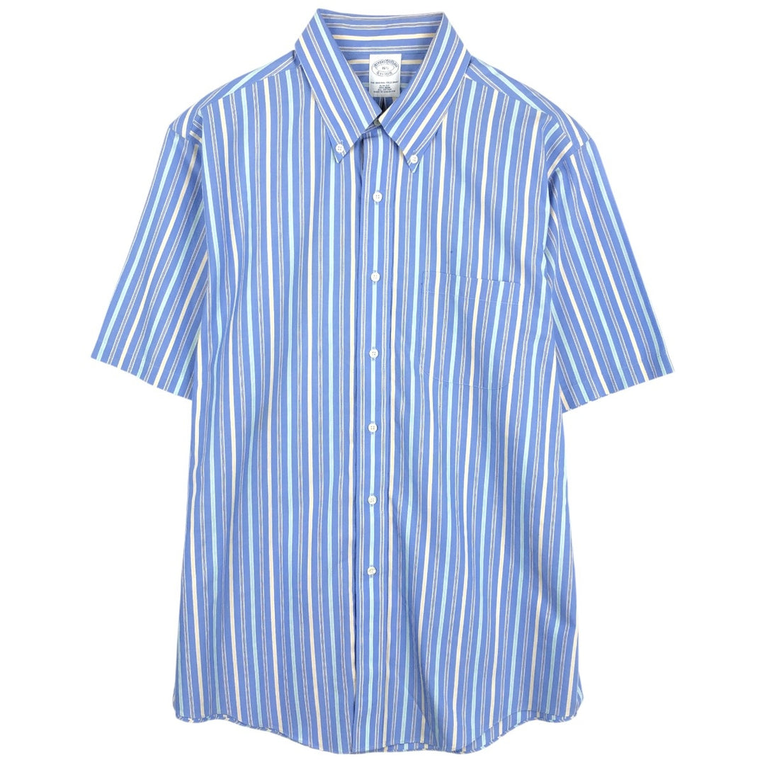 Brooks Brothers Est.1818 Short Sleeve Button-Down Striped Shirt, Men's Size L cotton blue type Vintage Second Hand