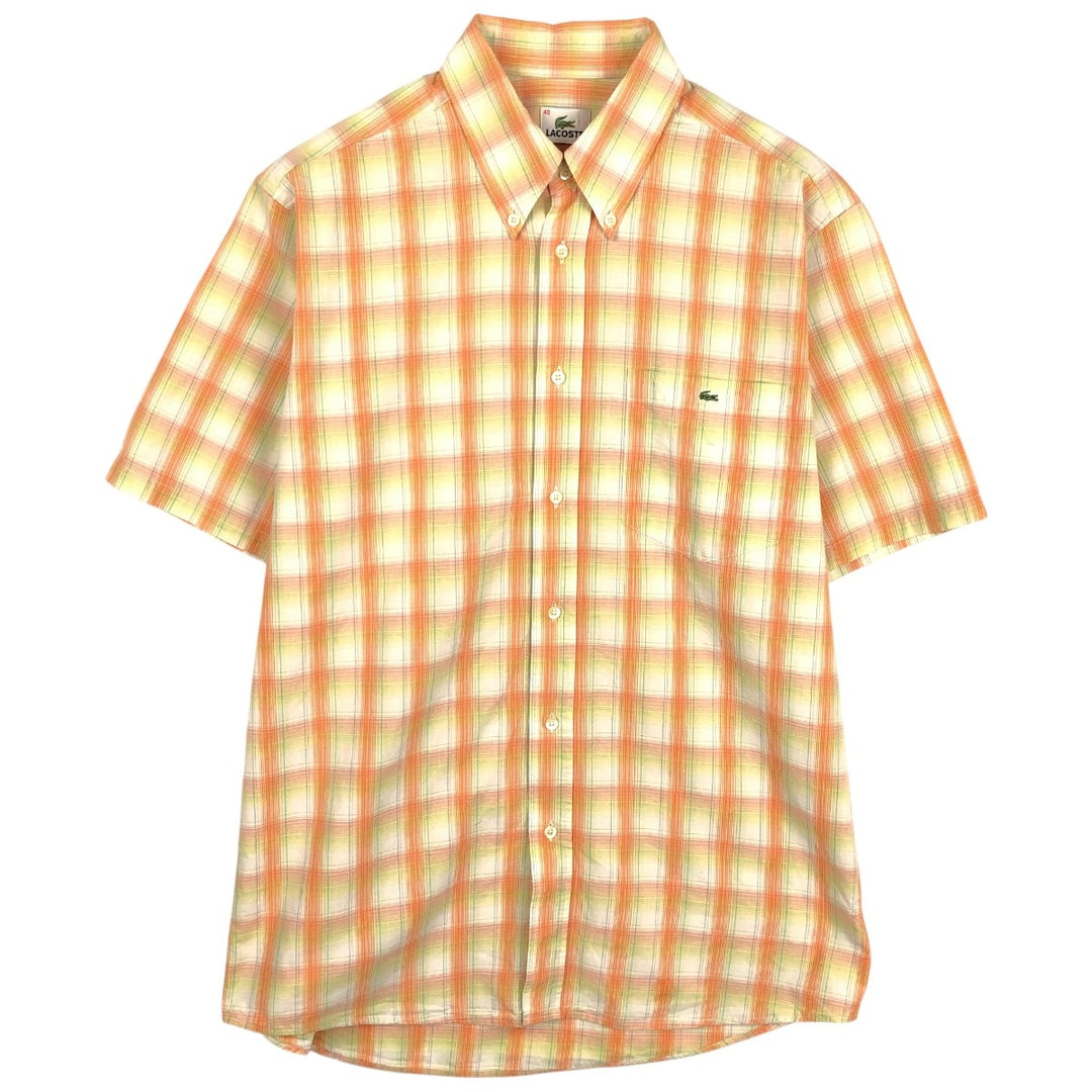 Lacoste short-sleeved button-down check shirt, size 40 (equivalent to men's M). cotton orange type Vintage Second Hand