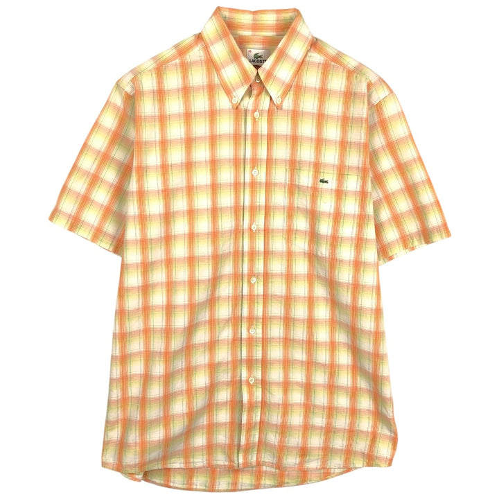Lacoste short-sleeved button-down check shirt, size 40 (equivalent to men's M). cotton orange type Vintage Second Hand