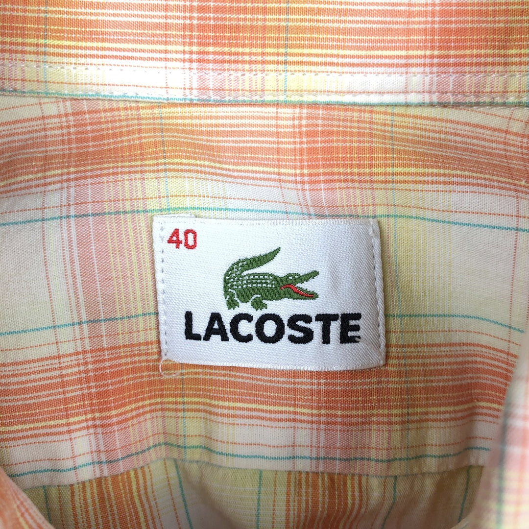 Lacoste short-sleeved button-down check shirt, size 40 (equivalent to men's M). cotton orange type Vintage Second Hand