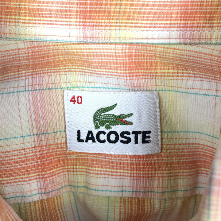 Lacoste short-sleeved button-down check shirt, size 40 (equivalent to men's M). cotton orange type Vintage Second Hand