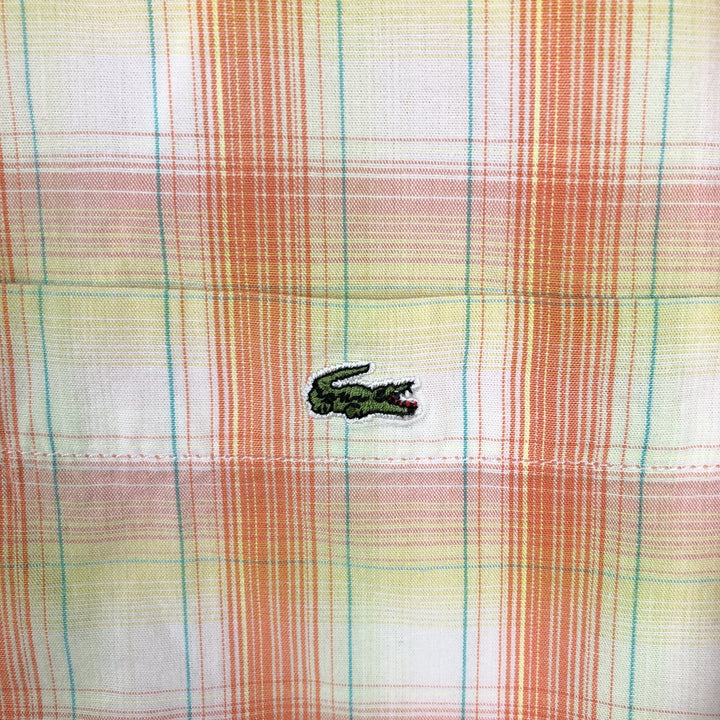 Lacoste short-sleeved button-down check shirt, size 40 (equivalent to men's M). cotton orange type Vintage Second Hand