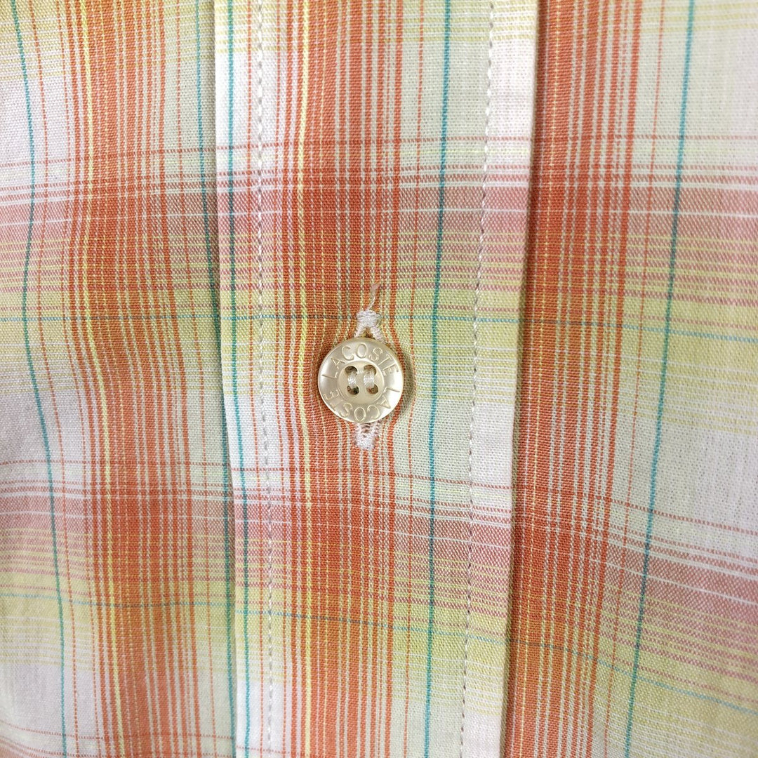 Lacoste short-sleeved button-down check shirt, size 40 (equivalent to men's M). cotton orange type Vintage Second Hand