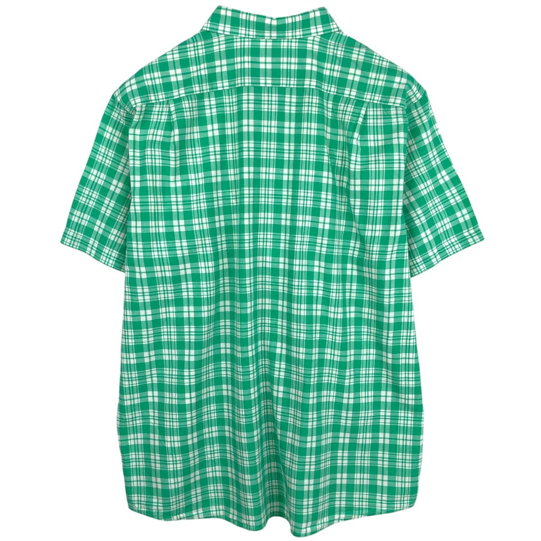 90'S LLBean SLIGHTLY FITTED Short-Sleeve Cotton Check Shirt, Men's Size XL (Equivalent), Vintage cotton Emerald green Vintage Second Hand