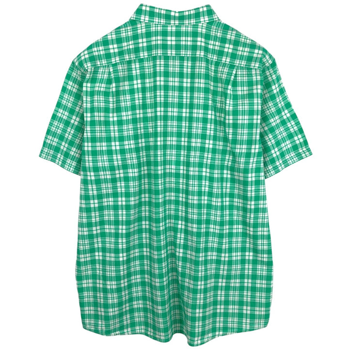 90'S LLBean SLIGHTLY FITTED Short-Sleeve Cotton Check Shirt, Men's Size XL (Equivalent), Vintage cotton Emerald green Vintage Second Hand