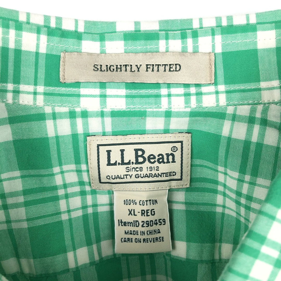 90'S LLBean SLIGHTLY FITTED Short-Sleeve Cotton Check Shirt, Men's Size XL (Equivalent), Vintage cotton Emerald green Vintage Second Hand
