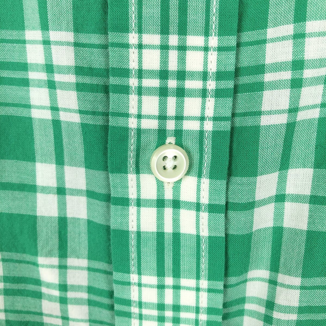 90'S LLBean SLIGHTLY FITTED Short-Sleeve Cotton Check Shirt, Men's Size XL (Equivalent), Vintage cotton Emerald green Vintage Second Hand