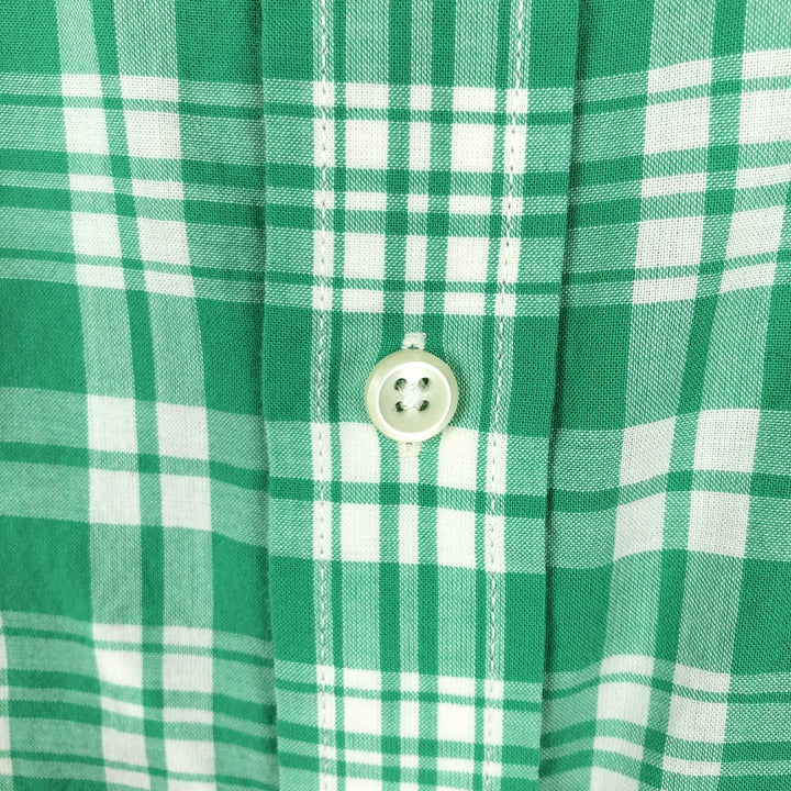 90'S LLBean SLIGHTLY FITTED Short-Sleeve Cotton Check Shirt, Men's Size XL (Equivalent), Vintage cotton Emerald green Vintage Second Hand