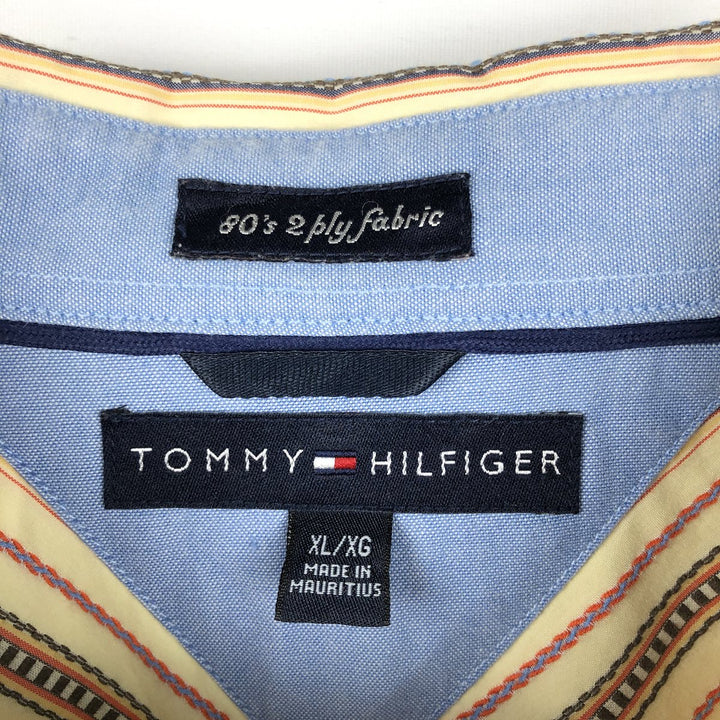 Tommy Hilfiger 80's 2-ply fabric short-sleeved striped shirt, men's size XL, boxy shirt. cotton yellow type Vintage Second Hand