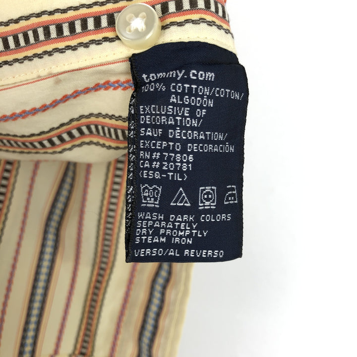 Tommy Hilfiger 80's 2-ply fabric short-sleeved striped shirt, men's size XL, boxy shirt. cotton yellow type Vintage Second Hand