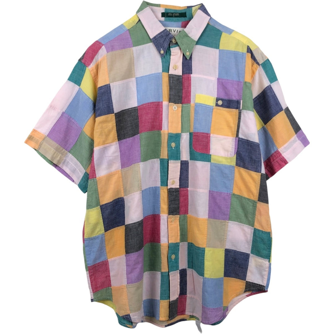 2000'S Orvis patchwork short-sleeved button-down check shirt, men's size L (approx.) cotton red type Vintage Second Hand