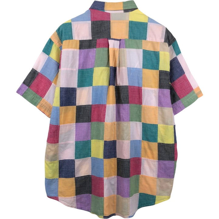2000'S Orvis patchwork short-sleeved button-down check shirt, men's size L (approx.) cotton red type Vintage Second Hand