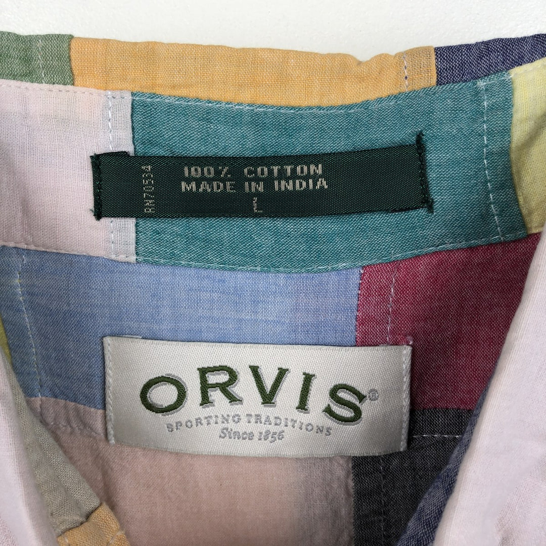 2000'S Orvis patchwork short-sleeved button-down check shirt, men's size L (approx.) cotton red type Vintage Second Hand