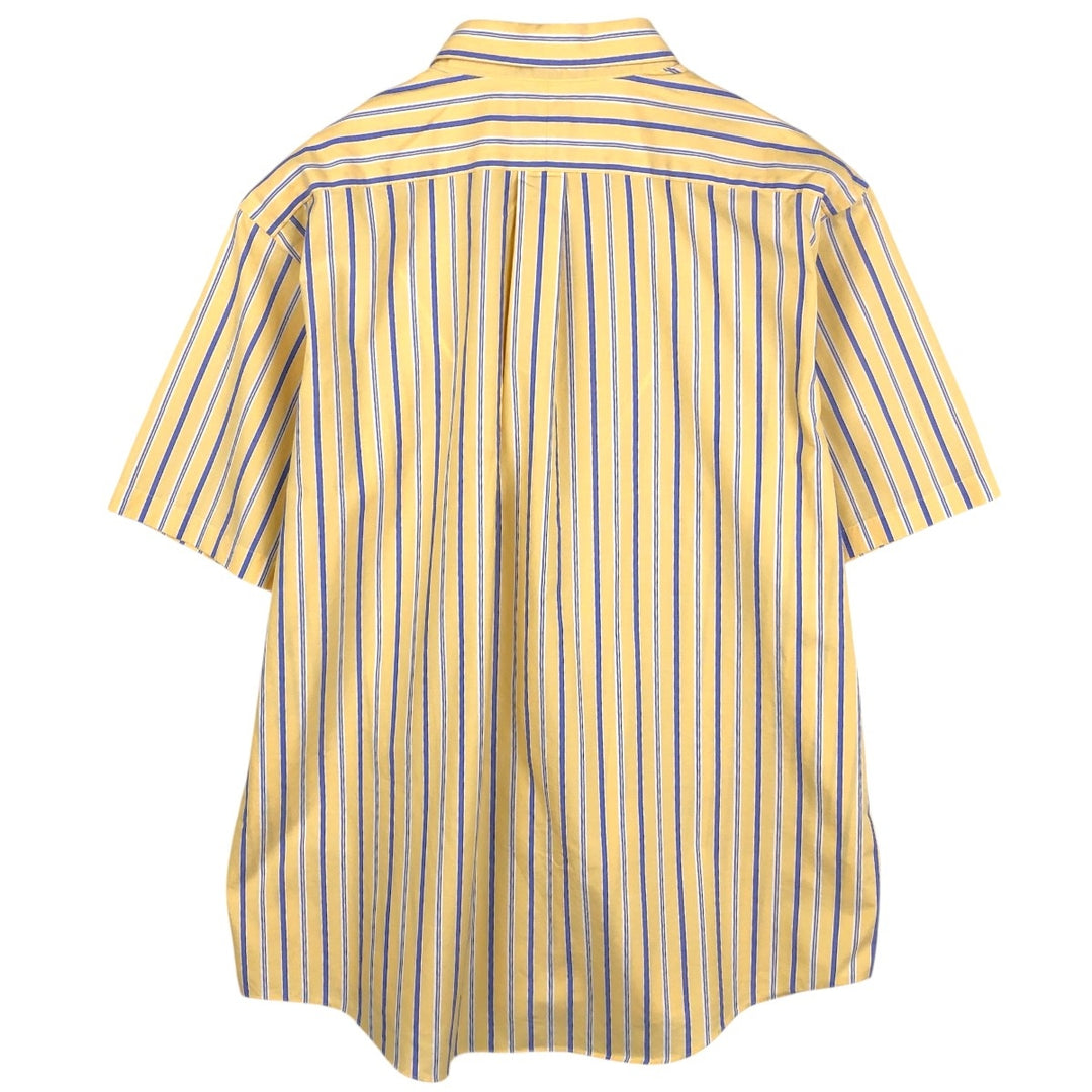 90'S L.L.Bean Wrinkle and Stain Resistant Short-Sleeve Button-Down Striped Shirt, Men's Size L (approx.), Vintage cotton yellow type Vintage Second Hand