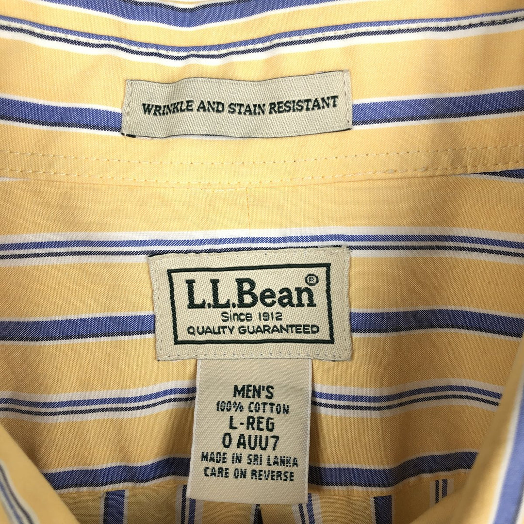 90'S L.L.Bean Wrinkle and Stain Resistant Short-Sleeve Button-Down Striped Shirt, Men's Size L (approx.), Vintage cotton yellow type Vintage Second Hand