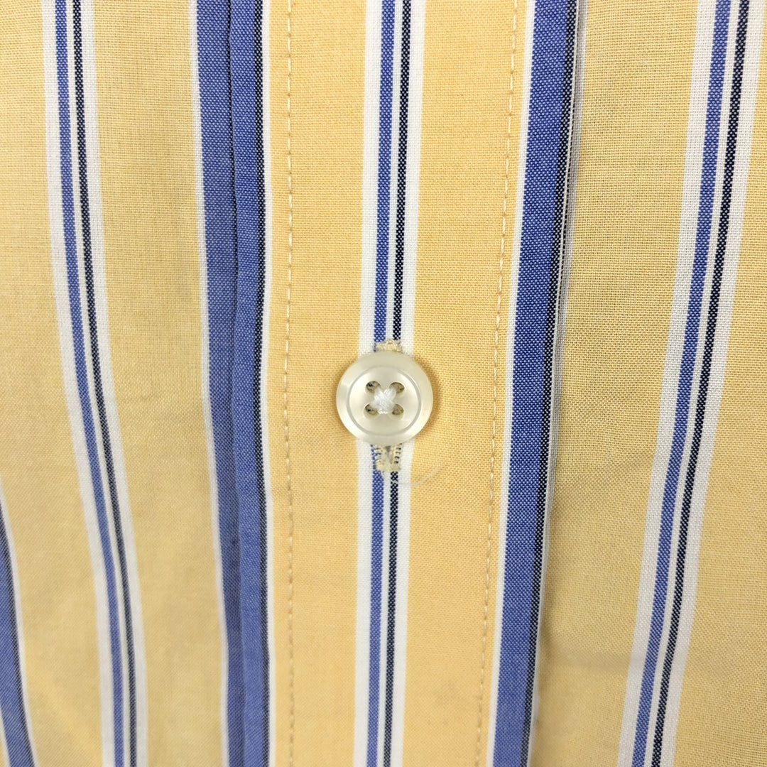 90'S L.L.Bean Wrinkle and Stain Resistant Short-Sleeve Button-Down Striped Shirt, Men's Size L (approx.), Vintage cotton yellow type Vintage Second Hand