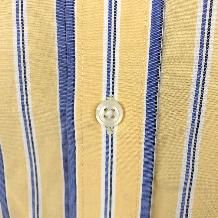 90'S L.L.Bean Wrinkle and Stain Resistant Short-Sleeve Button-Down Striped Shirt, Men's Size L (approx.), Vintage cotton yellow type Vintage Second Hand