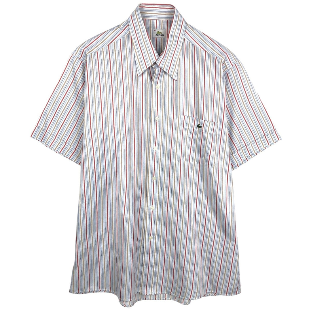 2000s- Lacoste short-sleeved striped shirt, men's size L (approx.) unclear Blue type light blue Vintage Second Hand