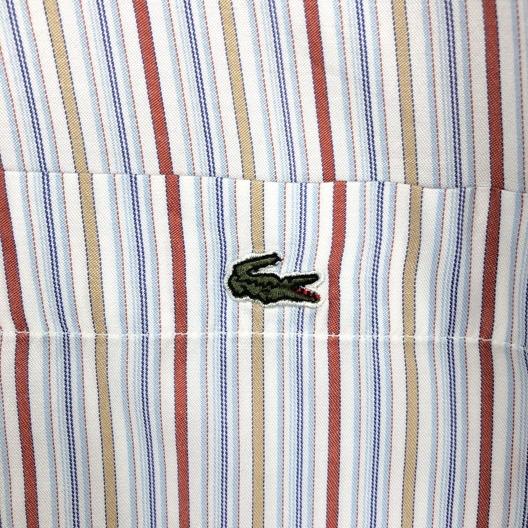 2000s- Lacoste short-sleeved striped shirt, men's size L (approx.) unclear Blue type light blue Vintage Second Hand