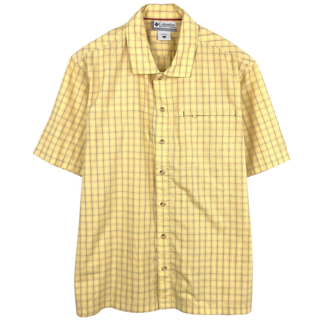 2000'S Columbia Short-Sleeve Cotton Check Shirt, Wide Collar, Boxy Shirt, Men's Size L (approx.) cotton yellow type Vintage Second Hand