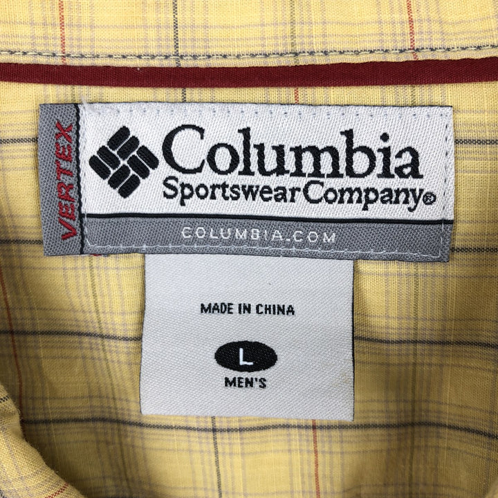 2000'S Columbia Short-Sleeve Cotton Check Shirt, Wide Collar, Boxy Shirt, Men's Size L (approx.) cotton yellow type Vintage Second Hand