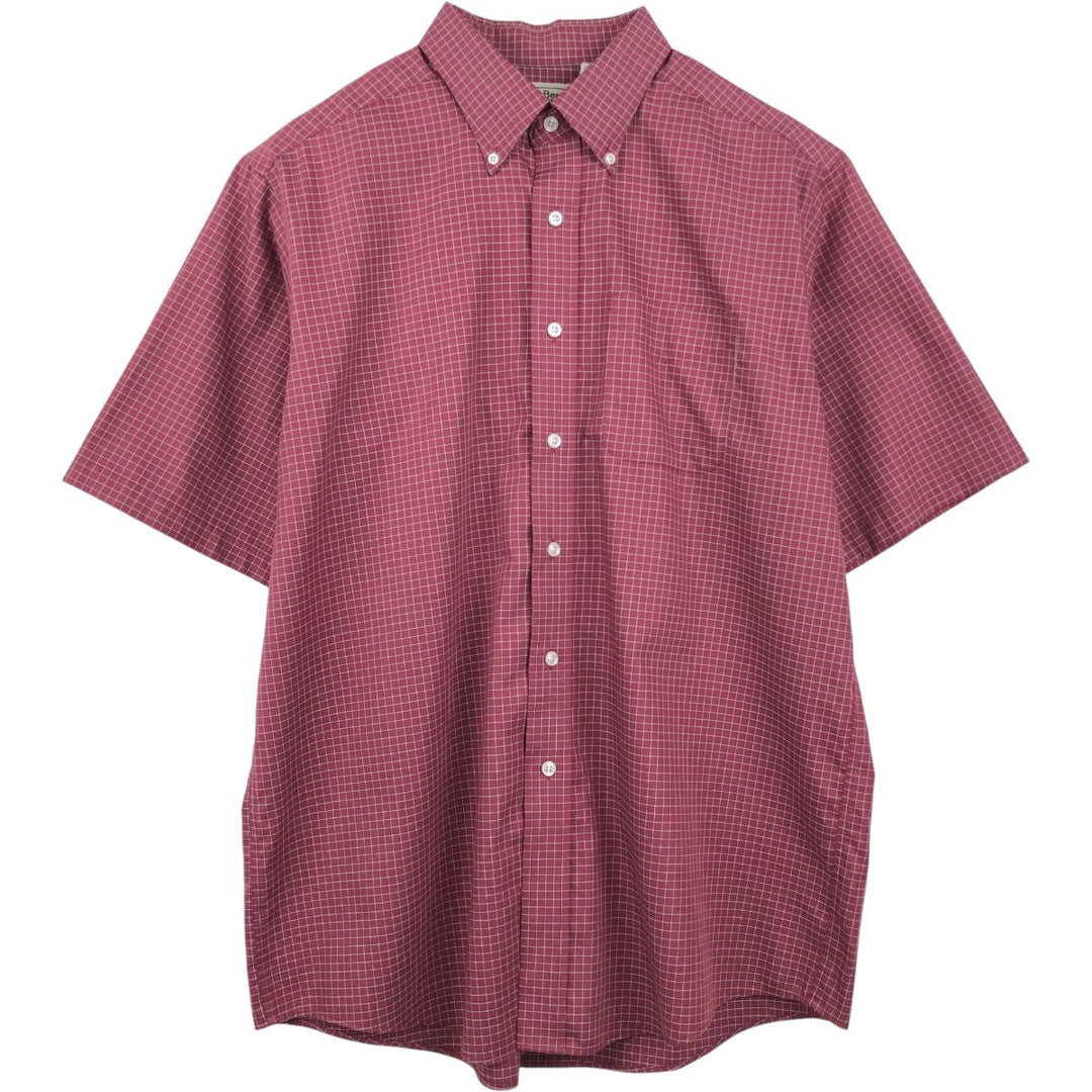 90s-00'S LLBean short-sleeved button-down check shirt, men's size L (approx.) cotton Red type red-purple Vintage Second Hand