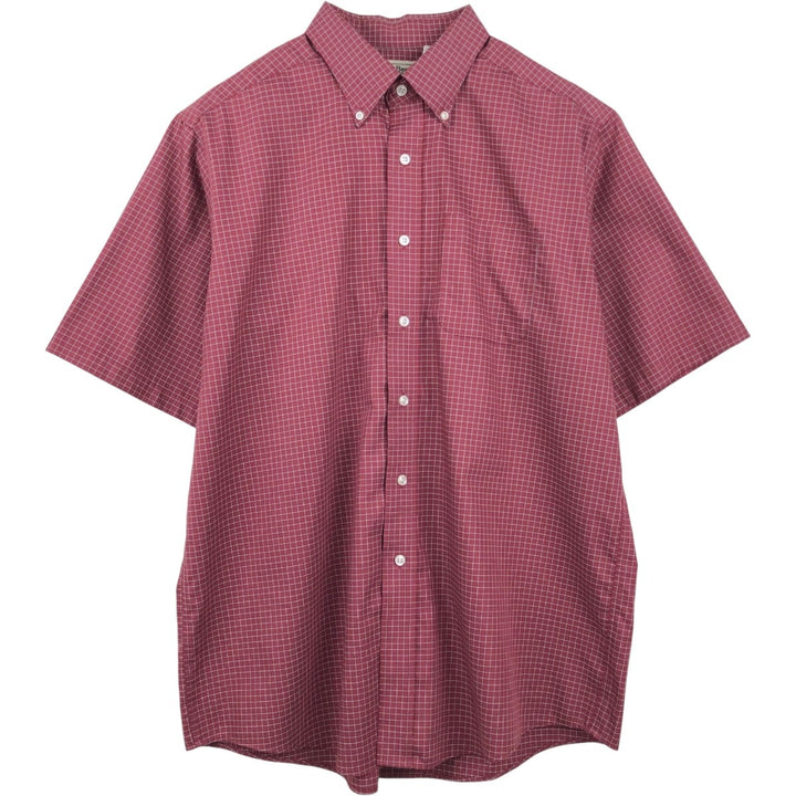90s-00'S LLBean short-sleeved button-down check shirt, men's size L (approx.) cotton Red type red-purple Vintage Second Hand