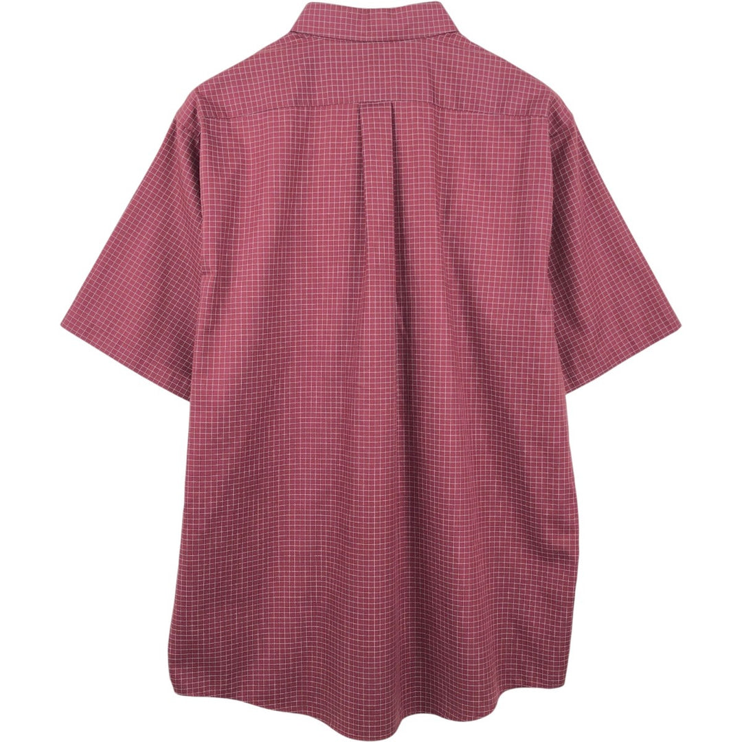 90s-00'S LLBean short-sleeved button-down check shirt, men's size L (approx.) cotton Red type red-purple Vintage Second Hand