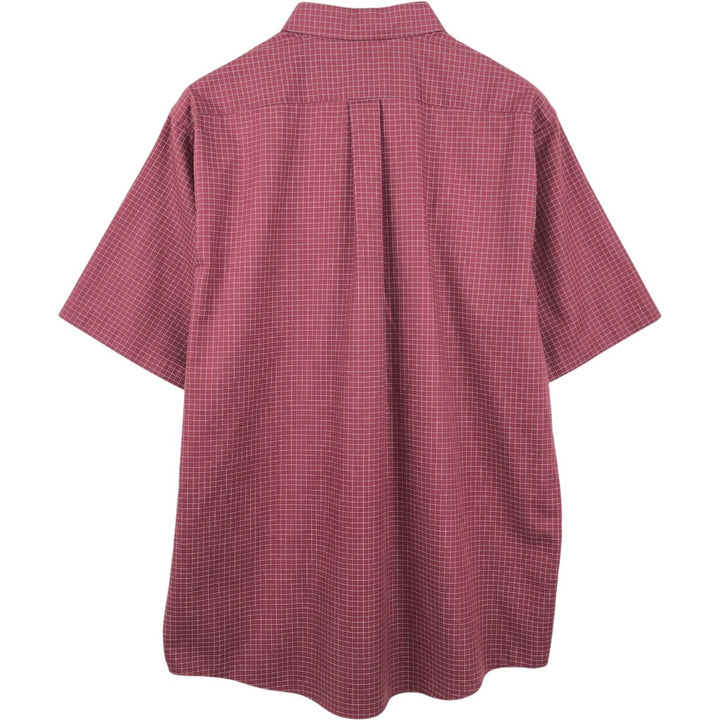 90s-00'S LLBean short-sleeved button-down check shirt, men's size L (approx.) cotton Red type red-purple Vintage Second Hand