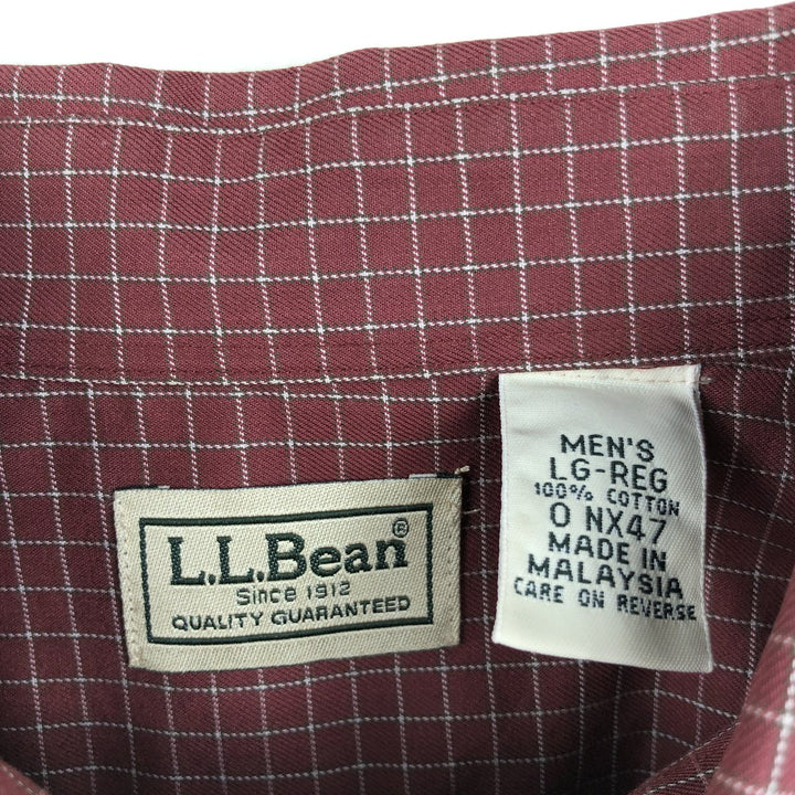 90s-00'S LLBean short-sleeved button-down check shirt, men's size L (approx.) cotton Red type red-purple Vintage Second Hand