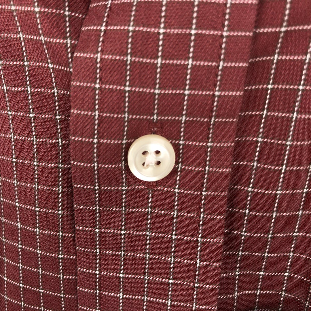 90s-00'S LLBean short-sleeved button-down check shirt, men's size L (approx.) cotton Red type red-purple Vintage Second Hand