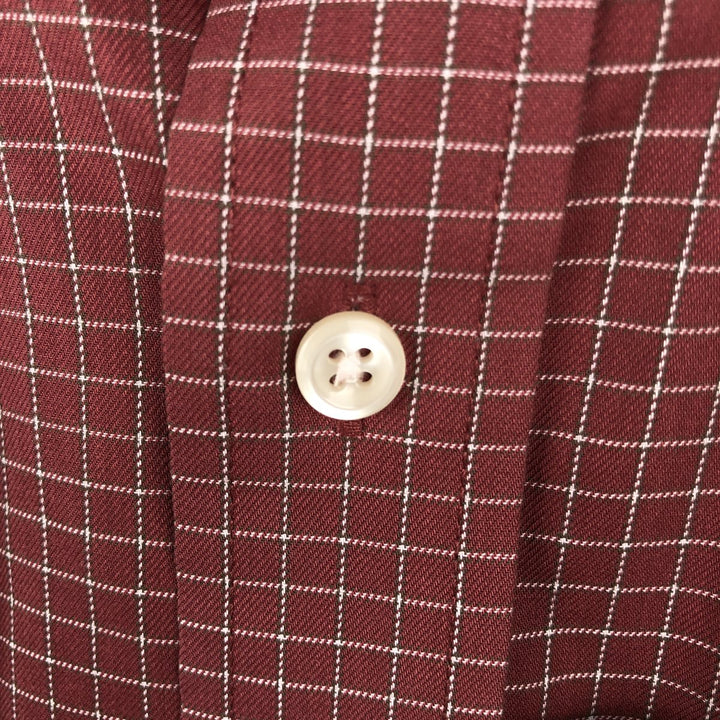 90s-00'S LLBean short-sleeved button-down check shirt, men's size L (approx.) cotton Red type red-purple Vintage Second Hand