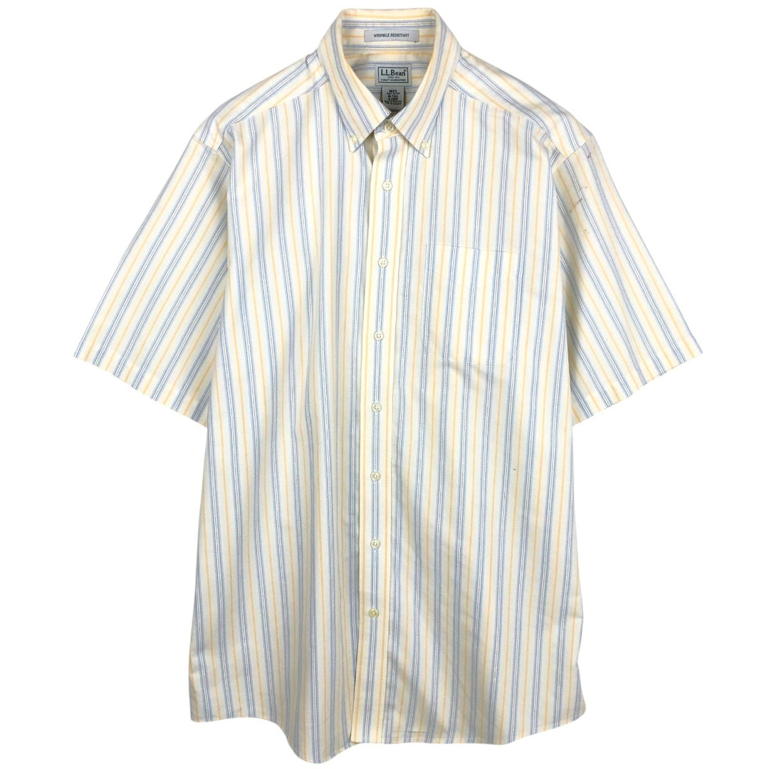 90'S L.L.Bean Wrinkle Resistant Short-Sleeve Button-Down Check Shirt, Men's Size L (approx.), Vintage cotton white type Vintage Second Hand