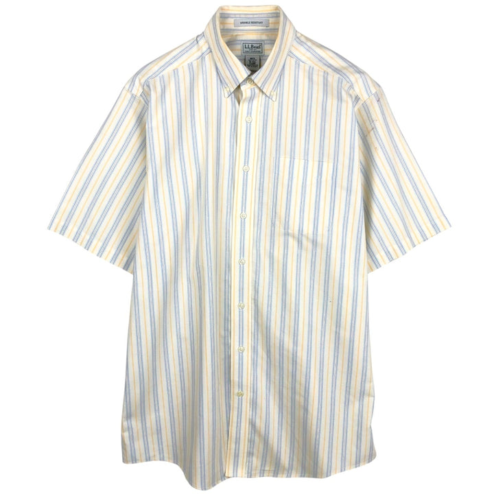 90'S L.L.Bean Wrinkle Resistant Short-Sleeve Button-Down Check Shirt, Men's Size L (approx.), Vintage cotton white type Vintage Second Hand
