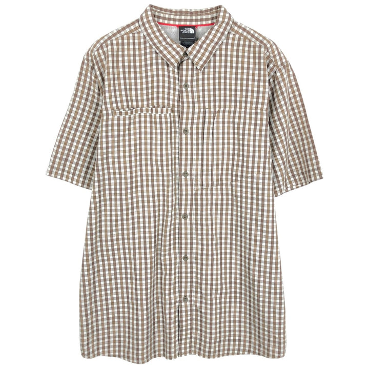 The North Face Short-Sleeve Check Shirt, Boxy Shirt, Men's Size XL (approx.) Nylon brown type Vintage Second Hand