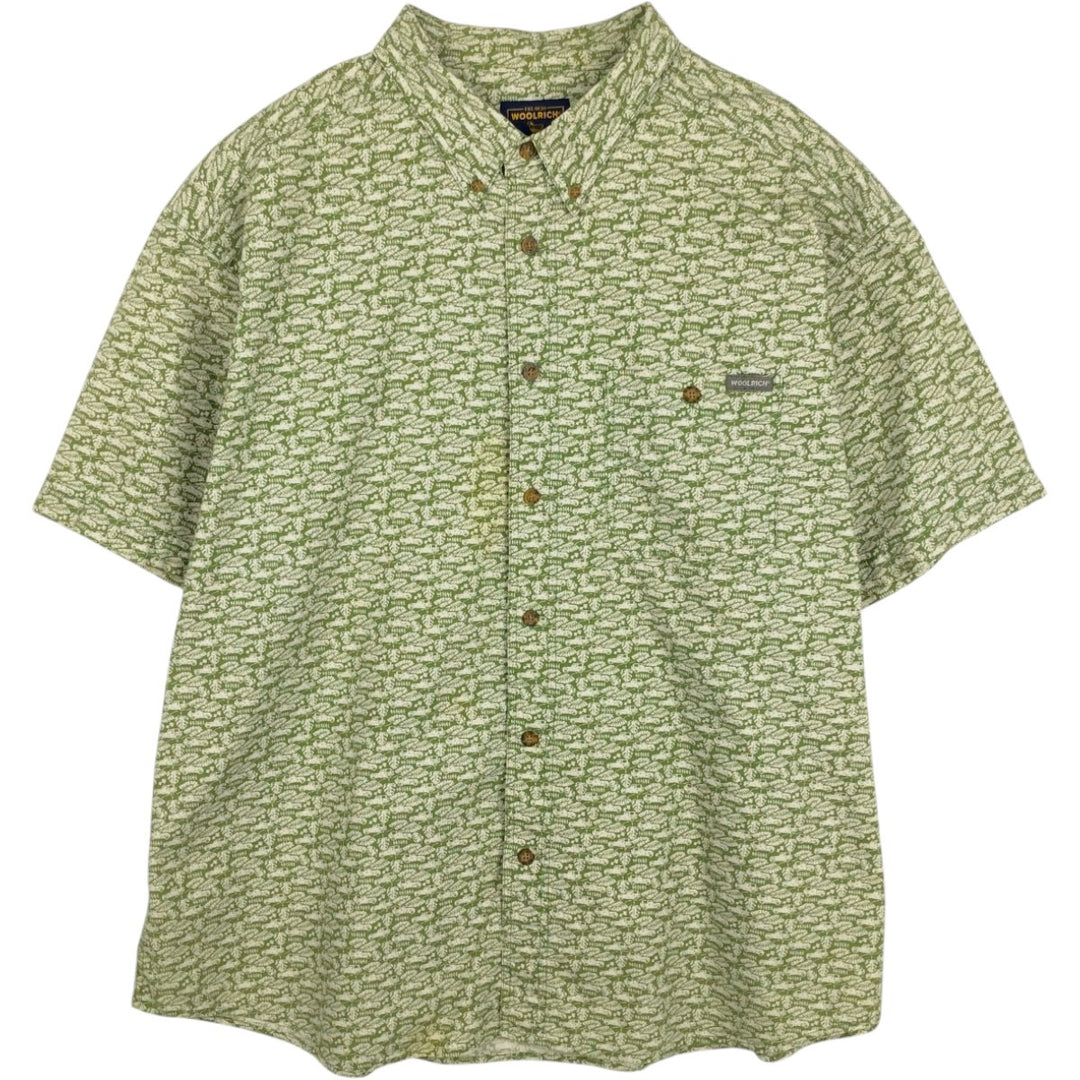 Woolrich WOOLRICH all-over print short-sleeved button-down shirt, men's size XXL equivalent. cotton green type Vintage Second Hand
