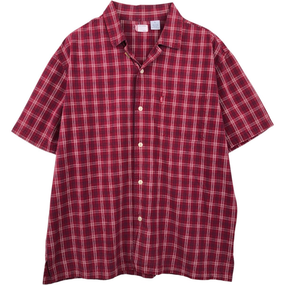 Levi's Short-Sleeve Open-Collar Cotton Shirt, Boxy Fit, Men's Size L (approx.) cotton red type Vintage Second Hand