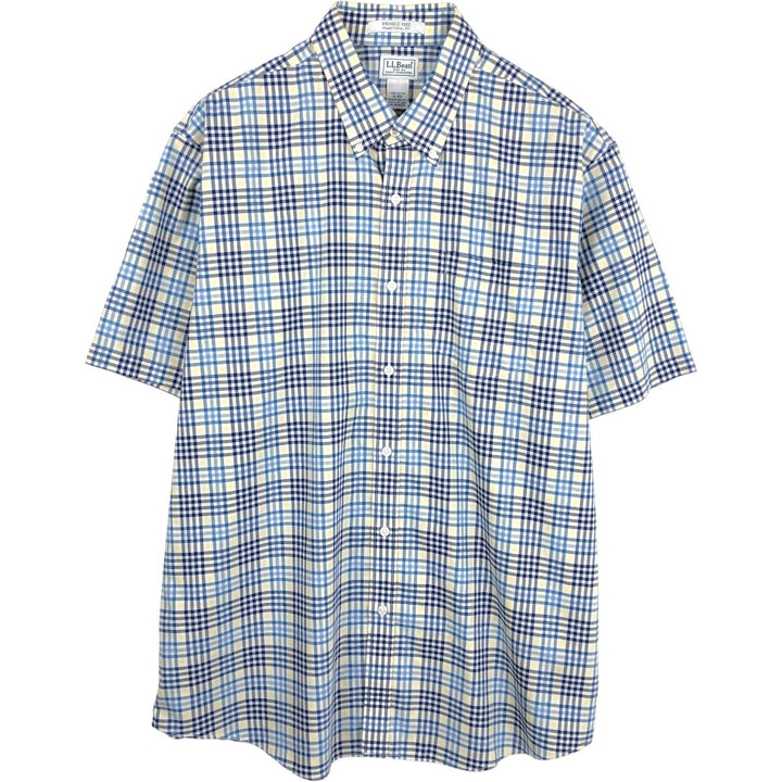 90s-00'S L.L.Bean Traditional Fit Short-Sleeve Button-Down Check Shirt, Men's Size XL (Equivalent), Vintage cotton navy blue type Vintage Second Hand