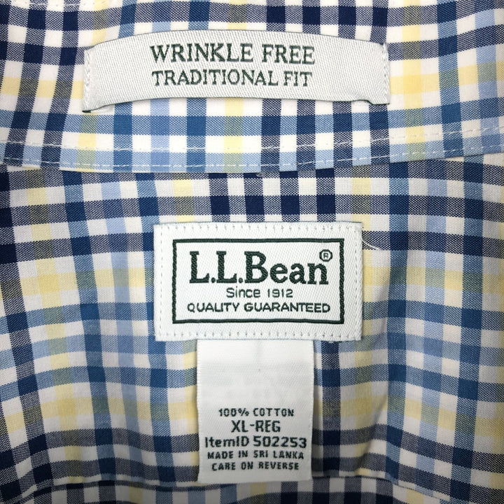90s-00'S L.L.Bean Traditional Fit Short-Sleeve Button-Down Check Shirt, Men's Size XL (Equivalent), Vintage cotton navy blue type Vintage Second Hand