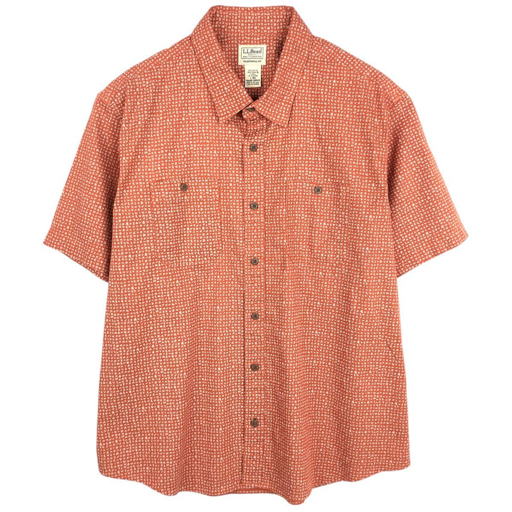 90'S LLBean Traditional Fit Short-Sleeve Cotton Shirt, Men's Size L (approx.), Vintage cotton red type reddish brown Vintage Second Hand