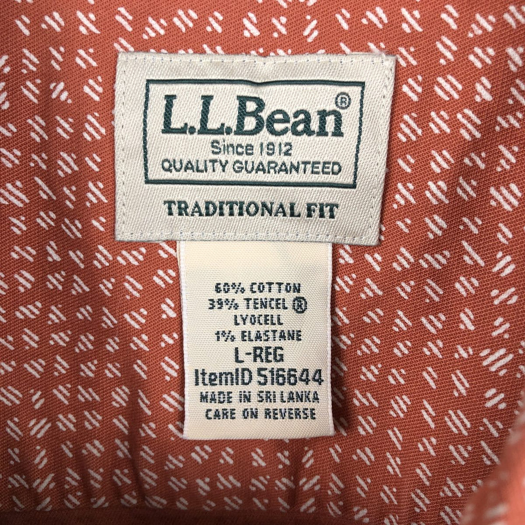 90'S LLBean Traditional Fit Short-Sleeve Cotton Shirt, Men's Size L (approx.), Vintage cotton red type reddish brown Vintage Second Hand