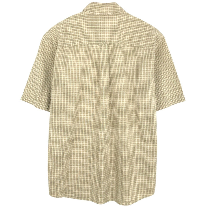 00'S Eddie Bauer short sleeve button down check shirt, men's size L cotton Khaki type sage green Vintage Second Hand