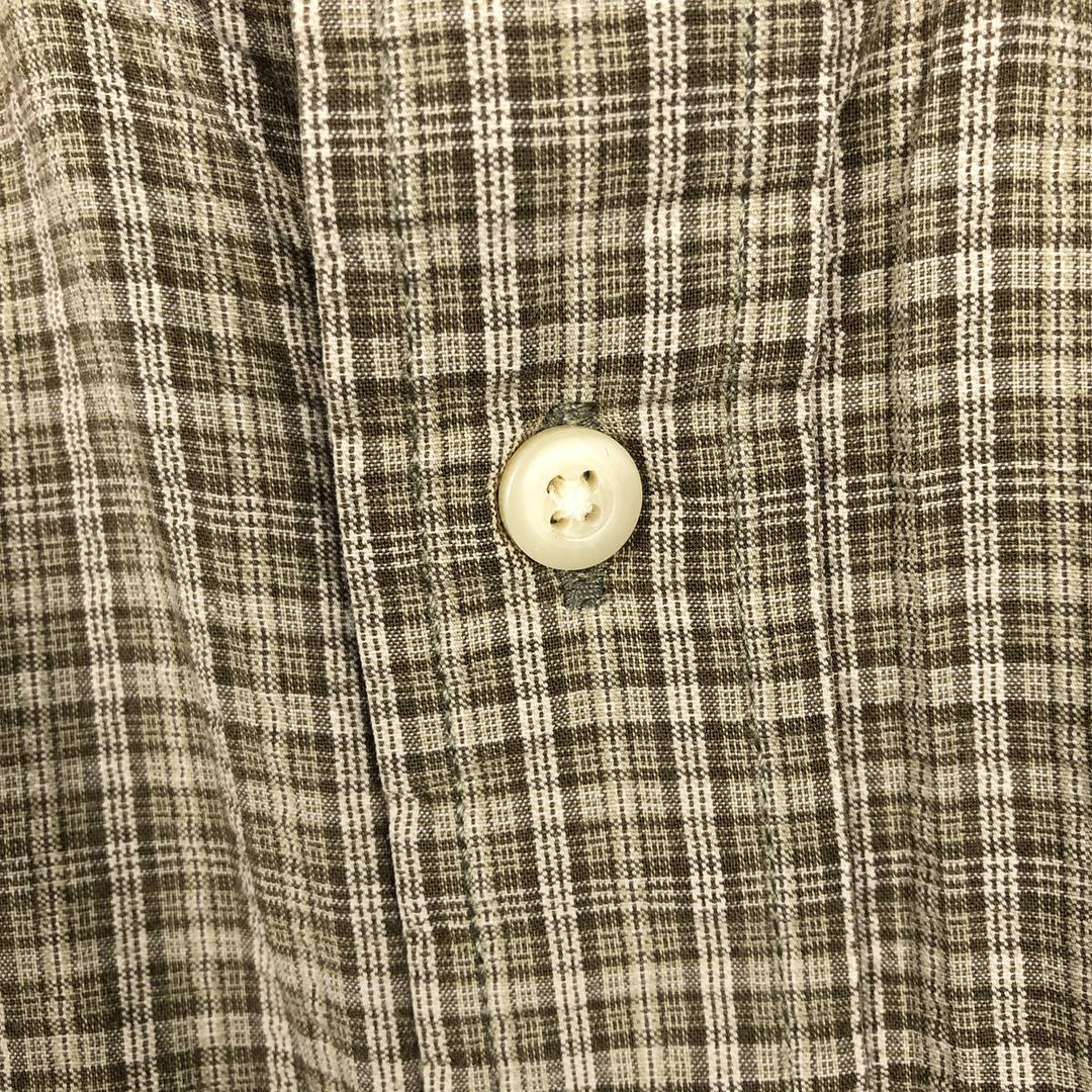 00'S Eddie Bauer short sleeve button down check shirt, men's size L cotton Khaki type sage green Vintage Second Hand