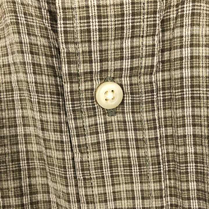 00'S Eddie Bauer short sleeve button down check shirt, men's size L cotton Khaki type sage green Vintage Second Hand