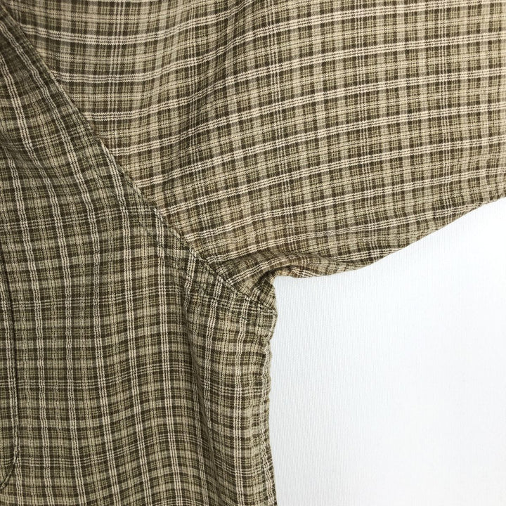 00'S Eddie Bauer short sleeve button down check shirt, men's size L cotton Khaki type sage green Vintage Second Hand