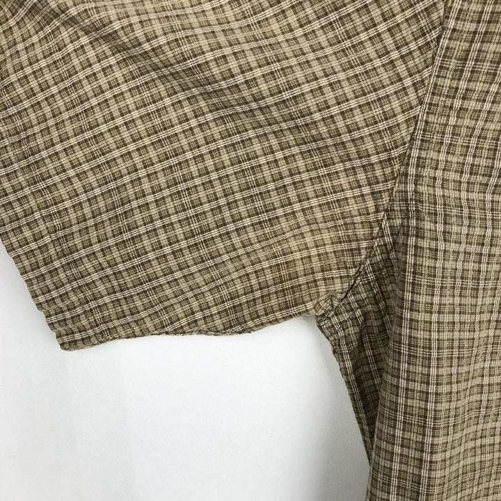 00'S Eddie Bauer short sleeve button down check shirt, men's size L cotton Khaki type sage green Vintage Second Hand