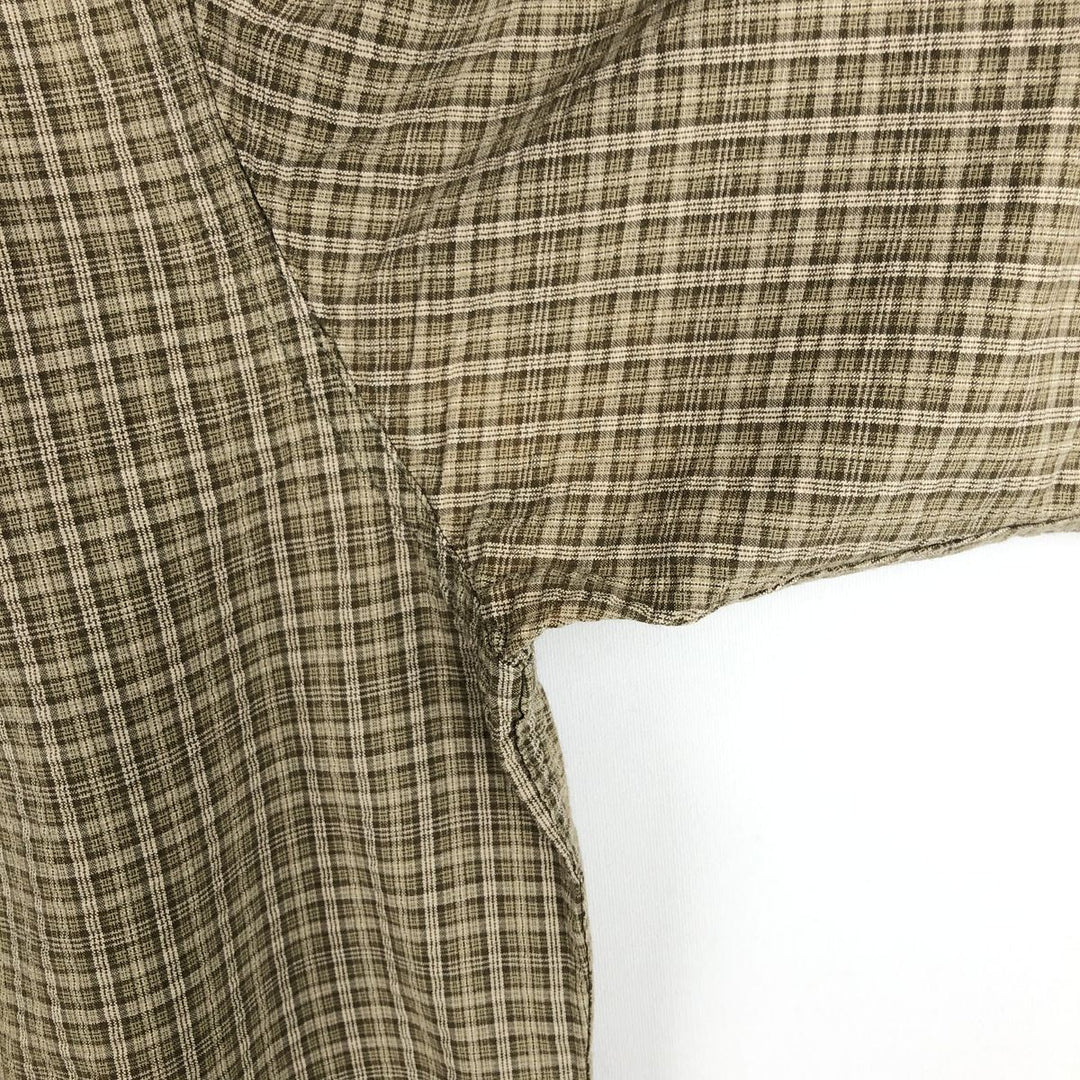 00'S Eddie Bauer short sleeve button down check shirt, men's size L cotton Khaki type sage green Vintage Second Hand