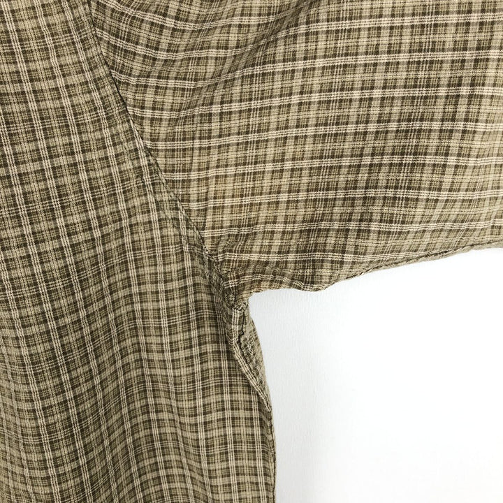 00'S Eddie Bauer short sleeve button down check shirt, men's size L cotton Khaki type sage green Vintage Second Hand